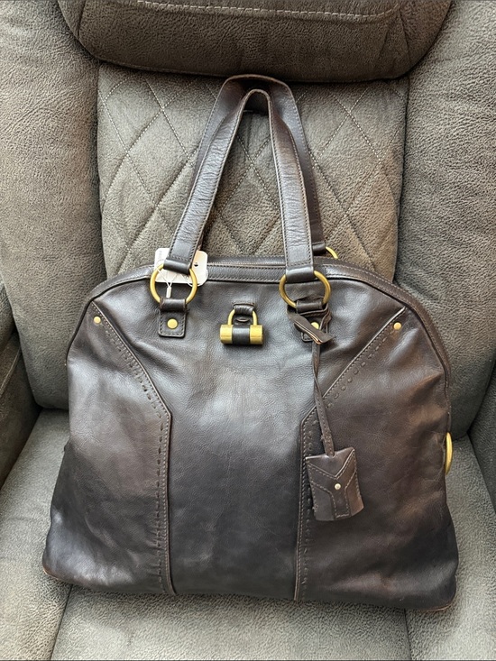 Yves Saint Laurent Handbags - YSL Dark Brown Leather Tote Bag with Gold Hardware